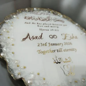 Luxury Resin Nikkah Plaque | Crushed Glass & Pearl Design – product detail