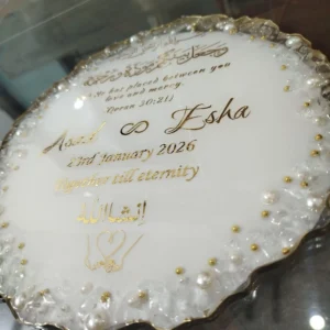 Luxury Resin Nikkah Plaque | Crushed Glass & Pearl Design – product detail